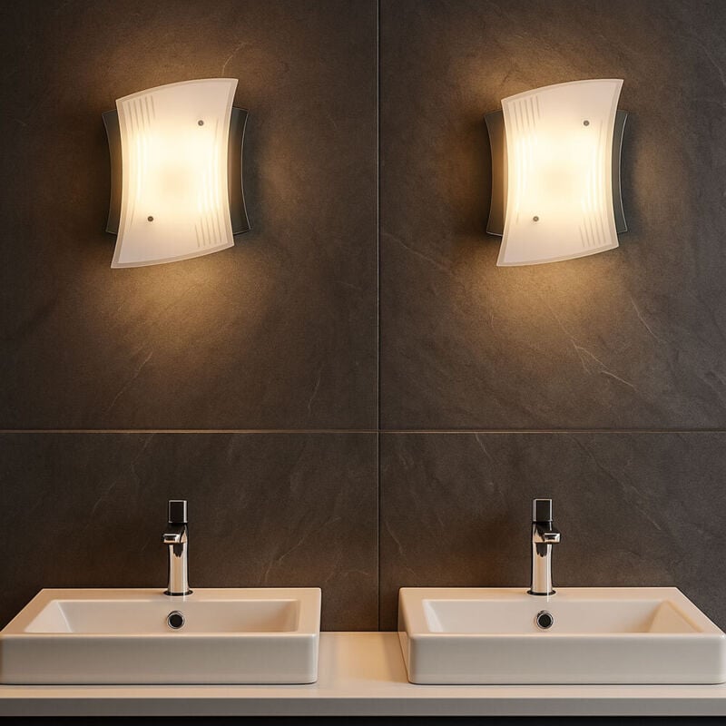 Applique murale, lampe design, lampe d'intérieur, lampe décorative en métal peint, chrome, verre satiné, détails décoratifs, 1x G10q, Lxl 31,5x27,5