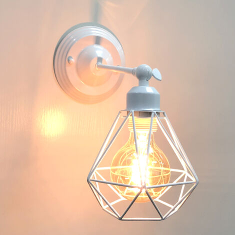 Appliques Murale Industrielle Lampe Murale Vintage Luminaire Plafonnier Cage Métal Blanc Ø16CM E27 - 1Pcs
