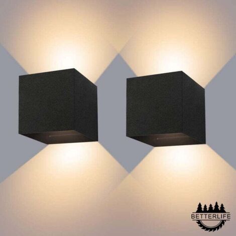 Appliques Murales 12W, 2pcs 3000K LED Applique Murale Exterieur/Interieur, Réglable Applique Mural Exterieur, Anti-Eau IP65 Lampe Murale Interieur pour Chambre Maison Couloir Salon(noir)