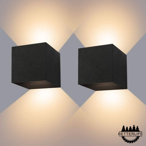 Appliques Murales 12W, 2pcs 3000K LED Applique Murale Exterieur/Interieur, Réglable Applique Mural Exterieur, Anti-Eau IP65 Lampe Murale Interieur pour Chambre Maison Couloir Salon(noir) BETTERLIFE
