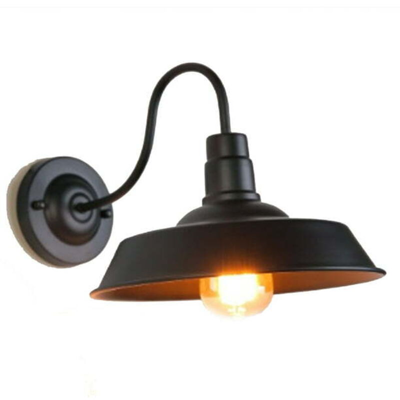 Applique murale rétro noire E27 avec cordon enfichable - Finition industrielle noire, 1 lumière