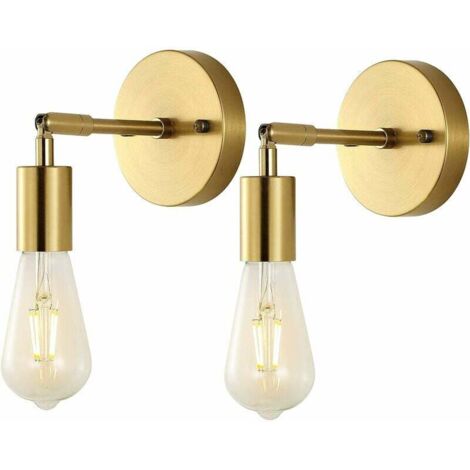 Appliques murales de salle de bain Dream bleues, style industriel rétro, en laiton brossé sur tige (doré) (lot de 2) (ampoules incluses)