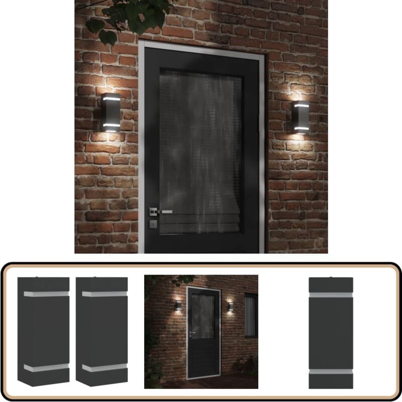 Appliques murales d'extérieur 2 pcs noir acier inoxydable - Applique Murale Exterieure - Éclairage Extérieur - Luminaire Mural - Lampadaire Extérieur