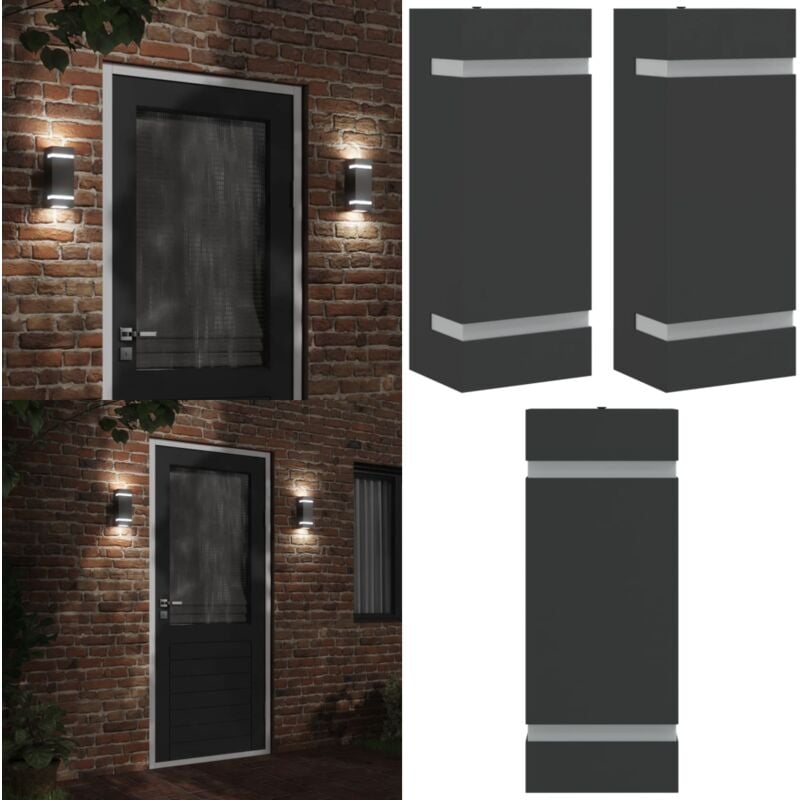 Appliques murales d'extérieur 2 pcs noir acier inoxydable - Applique Murale Exterieure - Éclairage Extérieur - Luminaire Mural - Lampadaire Extérieur