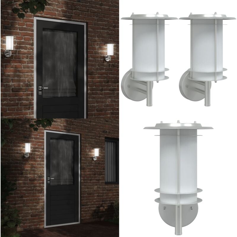 Appliques murales d'extérieur 2pcs argenté acier inoxydable - Applique Murale Exterieure - Éclairage Extérieur - Luminaire Extérieur - Lampadaire