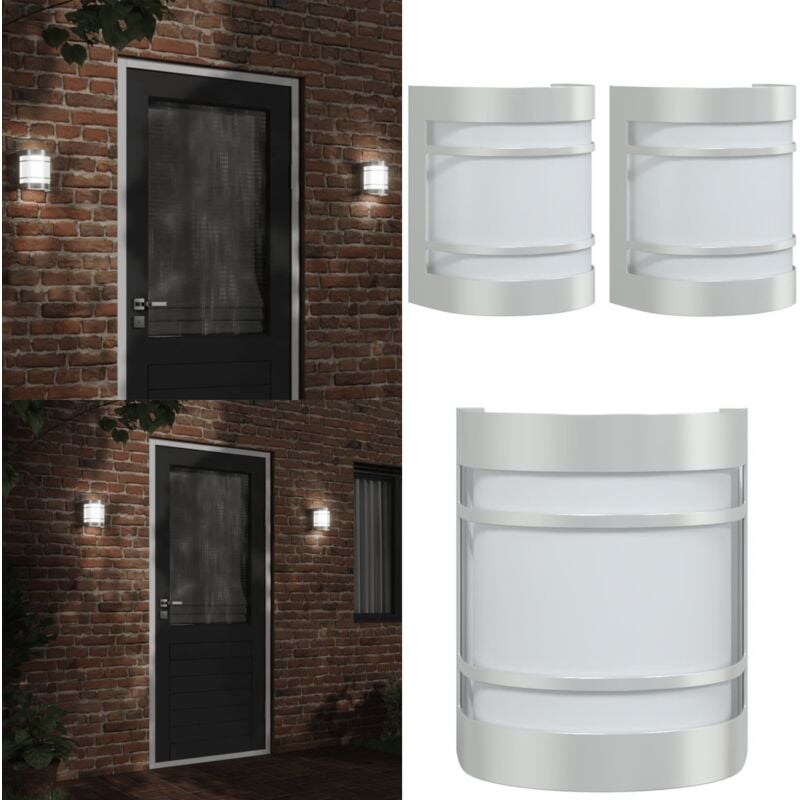 Appliques murales d'extérieur 2pcs argenté acier inoxydable - Applique Murale Exterieure - Éclairage Extérieur - Luminaire Mural - Lumière Extérieure