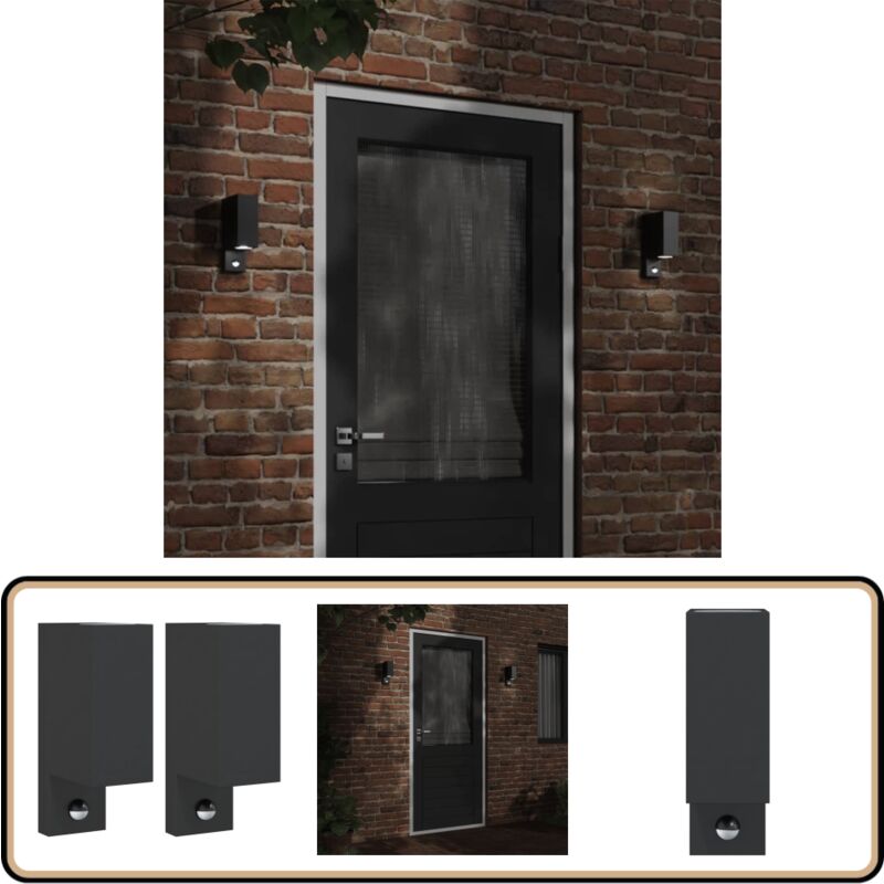 Appliques murales d'extérieur avec capteurs 2 pcs noir - Applique Murale Exterieure - Éclairage Exterieur - Luminaire Mural - Lampadaire Exterieur