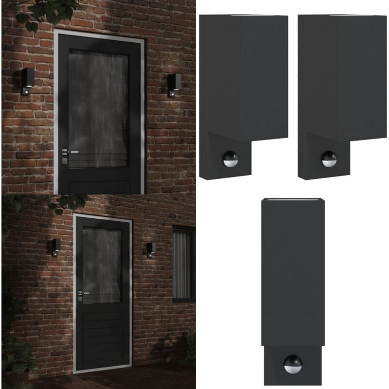 Appliques murales d'extérieur avec capteurs 2 pcs noir - Applique Murale Exterieure - Éclairage Exterieur - Luminaire Mural - Lampadaire Exterieur