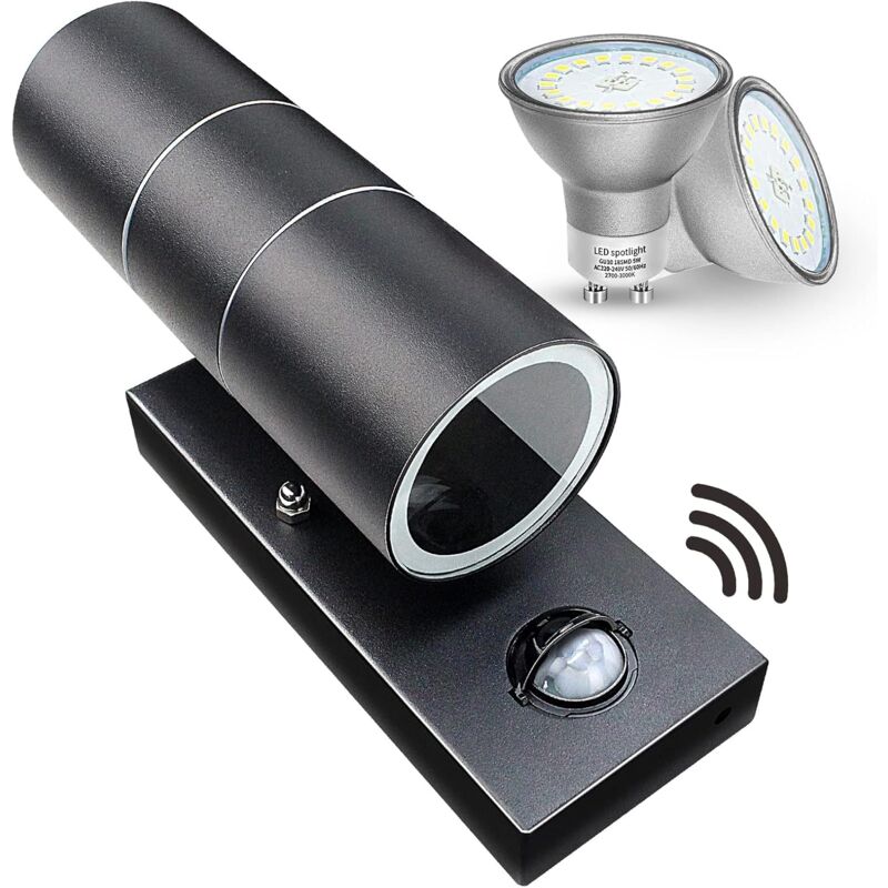 Appliques murales d'extérieur Détecteur de mouvement pir extérieur Applique murale Up Down IP44 Security Lights Matte Black 240V - Incl. 2X 5W