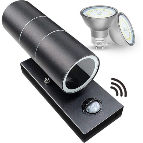 Appliques murales d'extérieur Détecteur de mouvement PIR extérieur Applique murale Up Down IP44 Security Lights Matte Black 240V - Incl. 2X 5W Ampoules LED Blanc Chaud - RWApplique murale chambre
