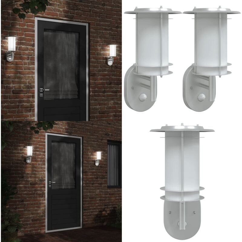 Vidaxl - Appliques murales d'extérieur et capteurs 2pcs acier inoxydable - Applique Murale Exterieure - Éclairage Exterieur - Luminaire Mural