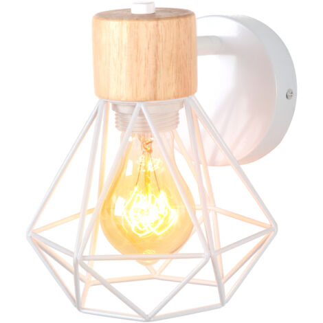 Appliques Murales Industrielles Réglable Design Cage en Bois Métal 16CM, Lampe Murale Intérieure Vintage E27 Luminaire pour Chambre Salon Cuisine Couloir - Blanc