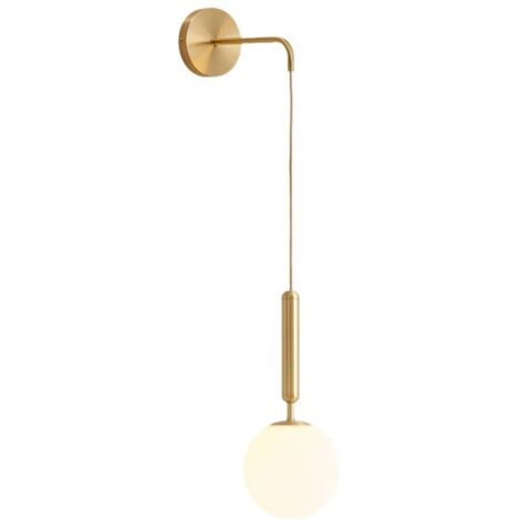 Appliques murales industrielles vintage, globe en verre blanc de 15 cm et luminaire mural en métal doré pour chambre à coucher, salon (Source lumineuse non incluse)