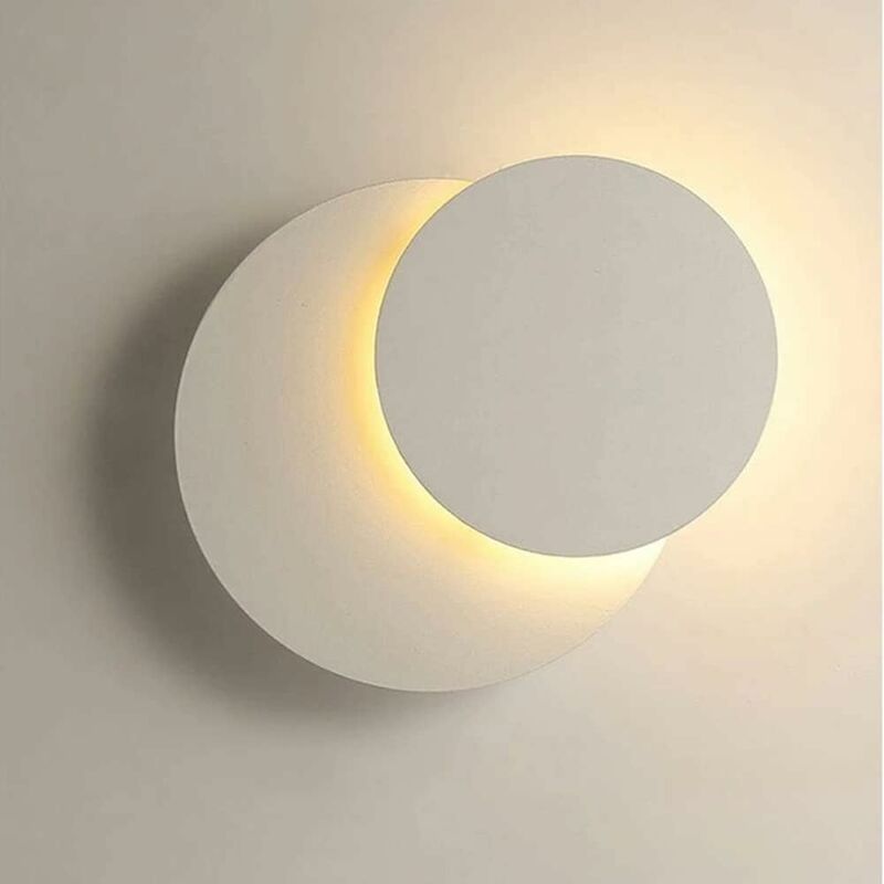 Applique Murale Interieur led 12W Blanc, Murale Moderne Créatif Eclipse 2 en 1, 360 Rotative 3000K Blanc Chaud, Eclairage Lumière Pour Salon Salle
