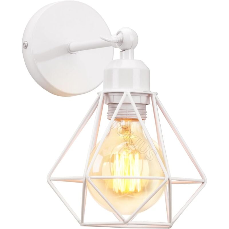Aougo - Appliques Murales Interieur Vintages Luminaires E27 en Métal, Lampe Murale Industrielles Rétro Réglable 180°,Blanc