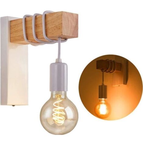 Appliques Murales Intérieur - Zaku - Lampe Murale Vintage - Bois et Métal - Blanc - E27