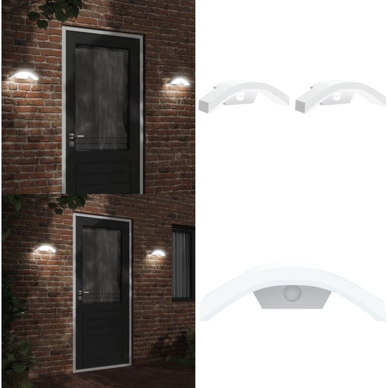 Appliques murales led d'extérieur avec capteurs 2 pcs blanc - Applique Murale Exterieure - Éclairage Extérieur - Luminaire Led - Capteur De Mouvement