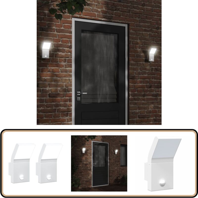 Appliques murales led d'extérieur avec capteurs 2 pcs blanc - Applique Murale Exterieure - Éclairage Extérieur - Luminaire Led - Lampadaire Extérieur