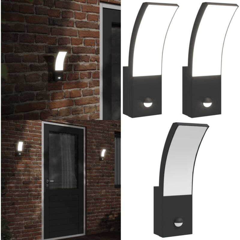 Vidaxl - Appliques murales led d'extérieur avec capteurs 2 pcs noir - Applique Murale Exterieure - Éclairage Extérieur - Luminaire Extérieur - Led