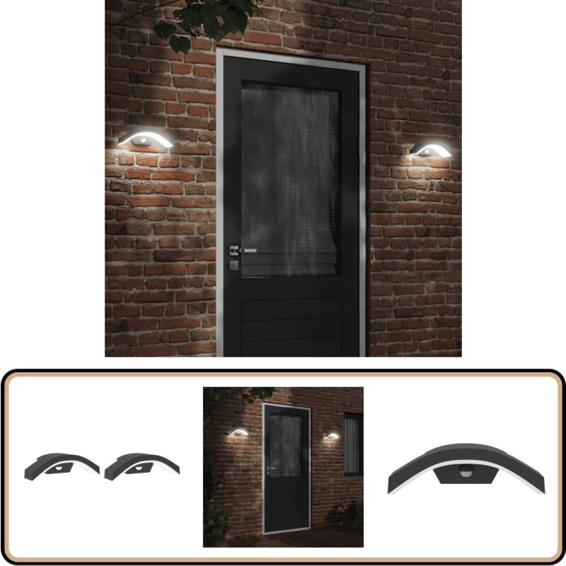 Appliques murales led d'extérieur avec capteurs 2 pcs noir - Applique Murale Exterieure - Éclairage Extérieur - Luminaire Led - Lumière Extérieure