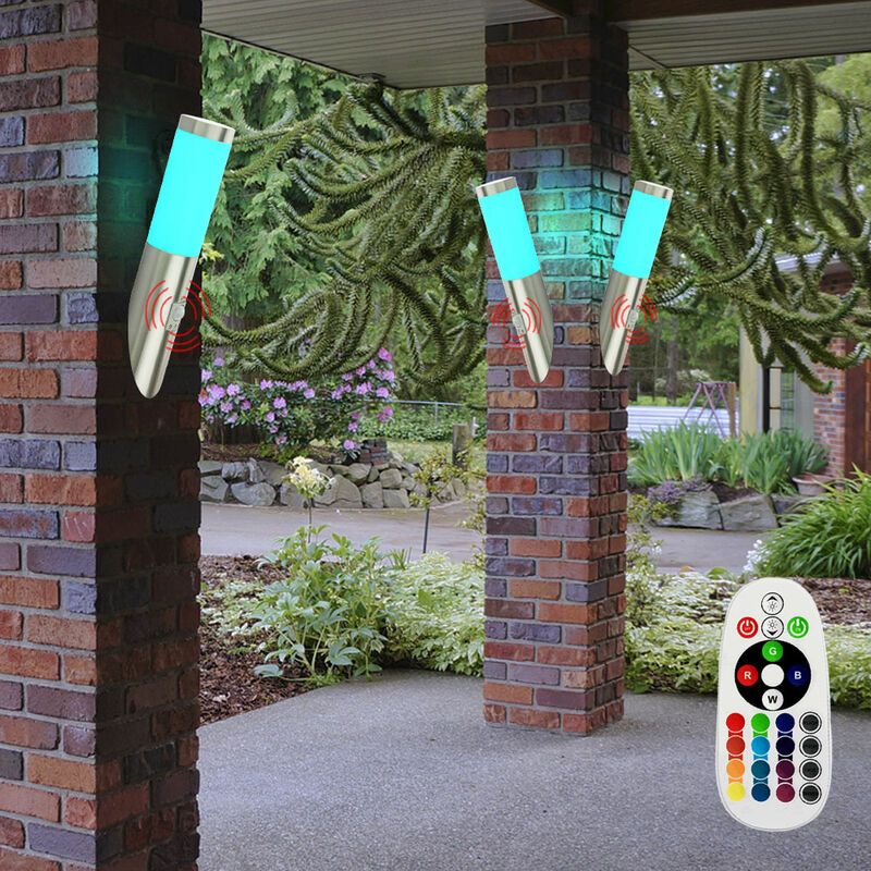 Etc-shop - 3x appliques murales extérieures, gradable, détecteur de mouvement télécommandé dans un ensemble comprenant des lampes LED RVB