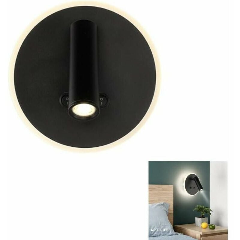 Appliques murales Led Veilleuse 6W + 3W avec double interrupteurs Utilisation de la lecture de livre, Applique murale pour lecture Loft tête de lit,
