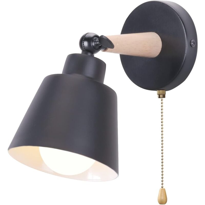 Aougo - Appliques Murales Rétro Vintage E27 Luminaire Plafonnier Industriel en Bois et Métal Réglable Lampe Murale(Noir)