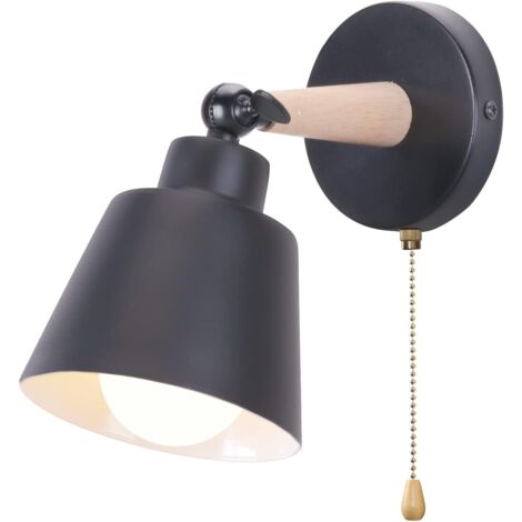 Appliques Murales Rétro Vintage E27 Luminaire Plafonnier Industriel en Bois et Métal Réglable Lampe Murale(Noir)