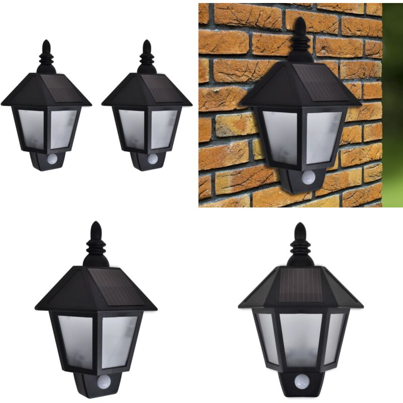 Appliques murales solaires 2 pcs avec capteur de mouvement Noir - Lampes Solaires Exterieures - Applique Murale Solaire - Éclairage Extérieur