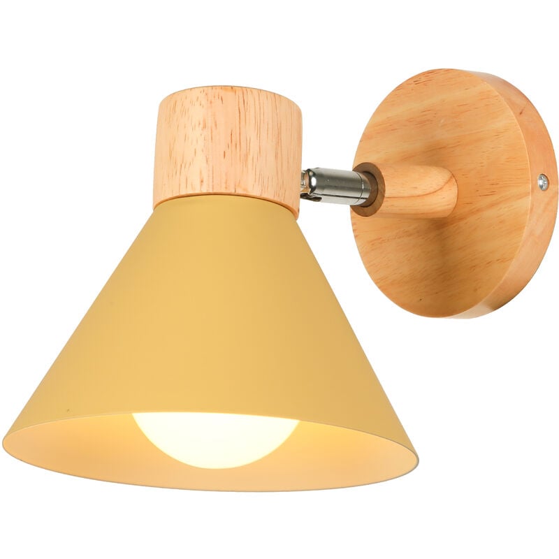Appliques Murales Vintages Industrielles Lampe Murale en Métal et Bois Suspension Luminaire Réglable Jaune Clair Ø17,5CM - 1Pcs