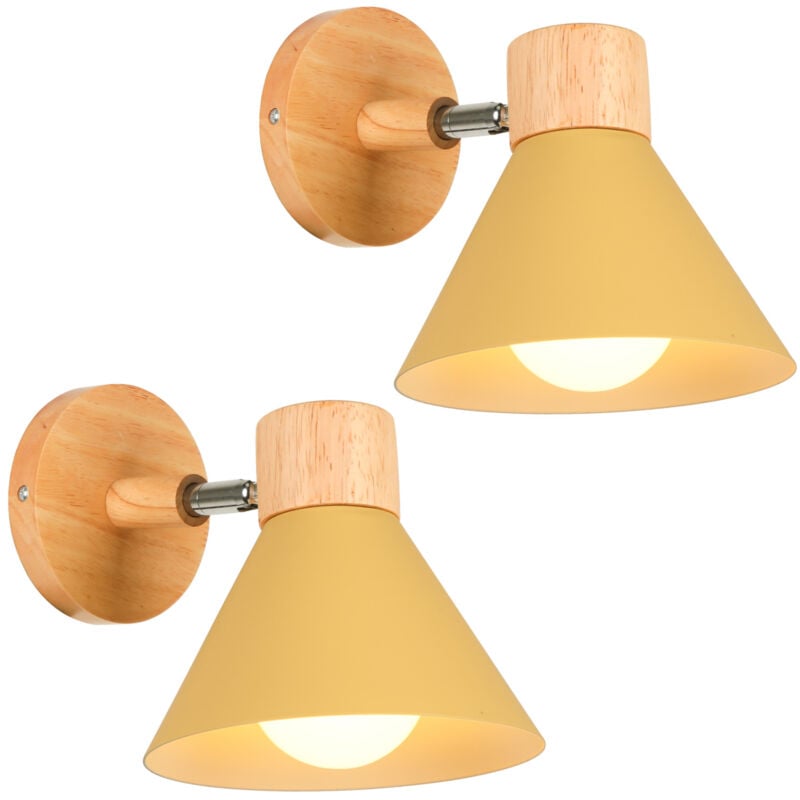 Appliques Murales Vintages Industrielles Lampe Murale en Métal et Bois Suspension Luminaire Réglable Jaune Clair Ø17,5CM - 2Pcs