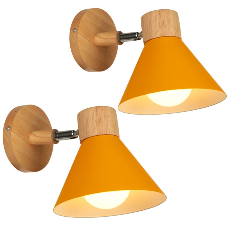 Appliques Murales Vintages Industrielles Lampe Murale en Métal et Bois Suspension Luminaire Réglable Orange Ø17,5CM - 2Pcs