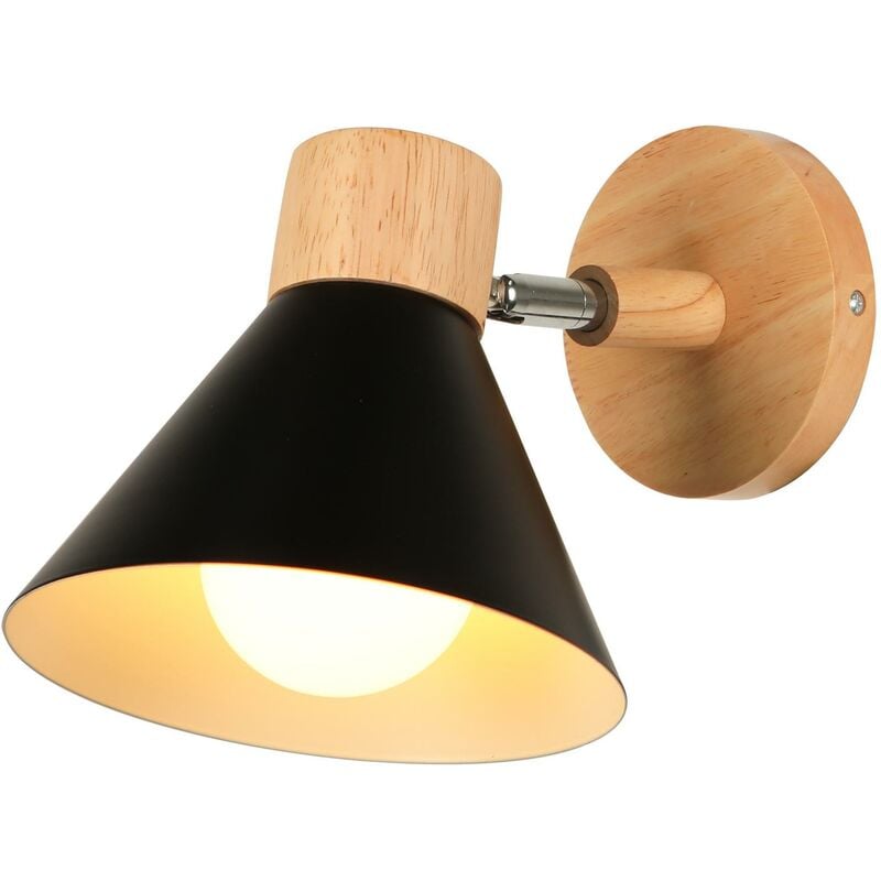 Appliques Murales Vintages Industrielles Lampe Murale en Métal et Bois Suspension Luminaire Réglable Noir Ø17,5CM - 1Pcs