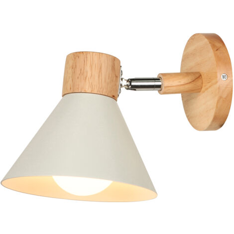 Appliques Murales Vintages Industrielles Lampe Murale en Métal et Bois Suspension Luminaire Réglable Blanc Ø17,5CM - 1Pcs