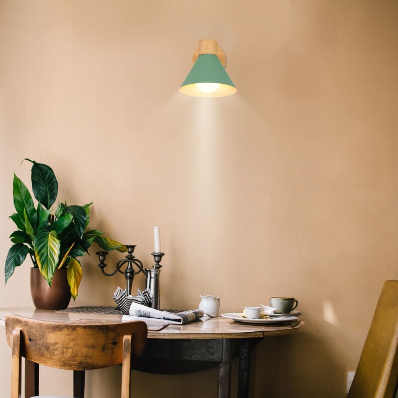 Appliques Murales Vintages Industrielles Lampe Murale en Métal et Bois Suspension Luminaire Réglable Vert Clair Ø17,5CM - 1Pcs