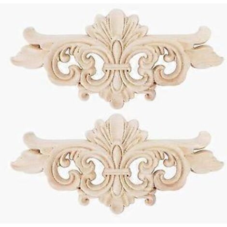 appliques sculptées - Fleurs sculptées, longues appliques décoratives, sculptures, autocollants pour meubles, portes et décoration intérieure (16 x 7,5 cm)