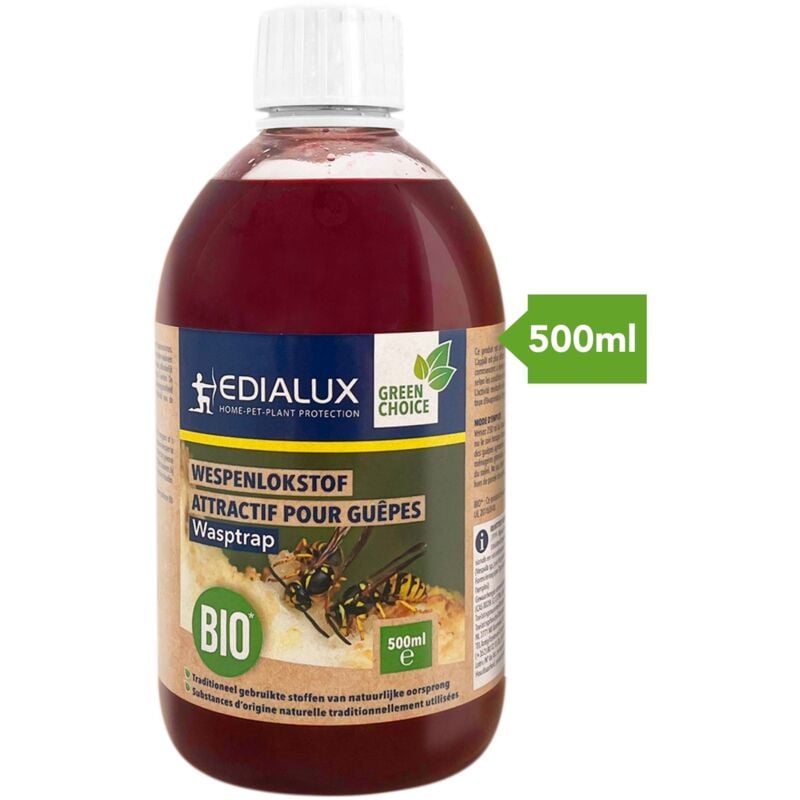 Edialux Recharge liquide 500ml pour piège à guêpes et frelons, attractif naturel écologique, protection extérieure efficace et non toxique