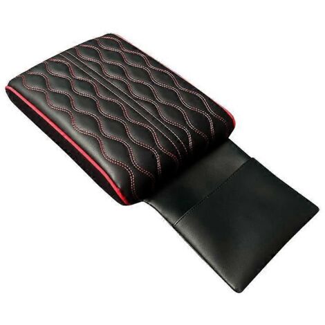 Appui-bras central pour voiture, coussin matelassé en cuir PU, motif vague, noir rouge, housse intérieure pour console de voiture.