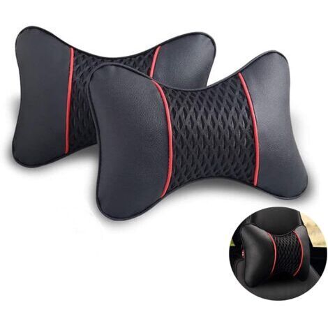 Appuie-tête voiture coussin de cou double but os voiture personnalisée souple appuie-tête intérieur voiture intérieur rouge et noir (Noir, One Size)