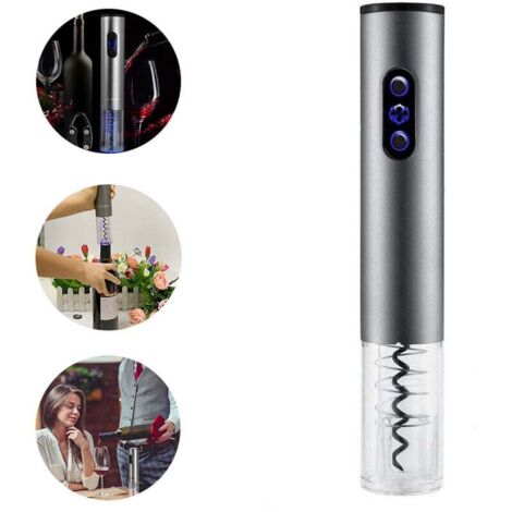Apribottiglie elettrico automatico con cavatappi, a batteria - Grigio argento