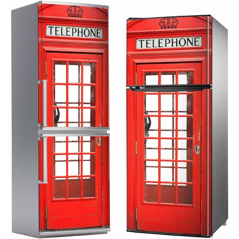 Aprint Decor Vinilo Adhesivo Decorativo para Nevera, Especial Libre De Burbujas, Cabina Telefónica Británica Roja, 185cm x 60cm