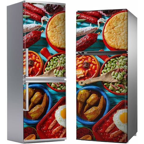Aprint Decor Vinilo Adhesivo Decorativo para Nevera, Especial Libre De Burbujas, Comida Típica Española, 200cm x 70cm