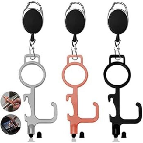 Apriporta Senza Contatto Portatile EDC con Chiave e Punta in Gomma per Igiene (3 Pezzi)