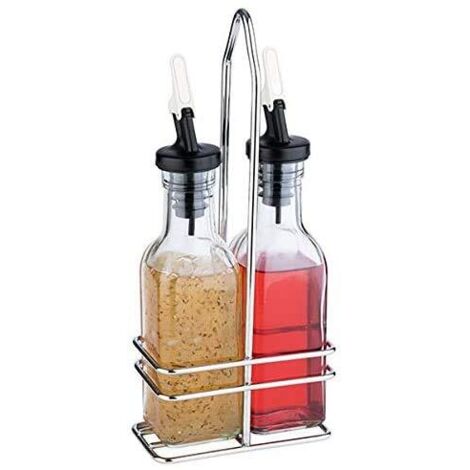 APS, ampolla per aceto e olio, contenitore in vetro con coperchio e beccuccio PE antigoccia, set di ampolle per aceto e olio, ampolla in vetro, altezza 24 cm per 0,12 litri ciascuna