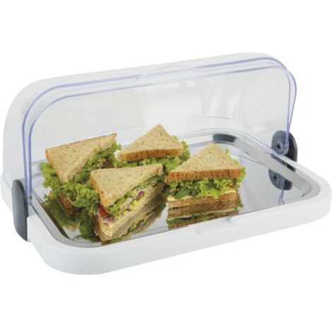 APS Buffet Showcase - Cofano trasparente roll-top che si apre su entrambi i lati, una ciotola, un vassoio in acciaio inossidabile e due accumulatori di raffreddamento - Made in Germany