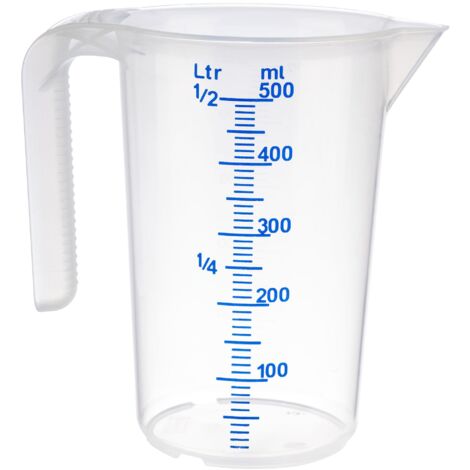 APS Misurino 0,5 litri, diametro 9 x altezza 14 cm, bicchiere in plastica con scala esterna in rilievo, manico aperto, graduazione L/ml, lavabile in lavastoviglie