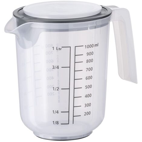 APS mixing cup with lid - misurino con bilancia per liquidi (l/ml), zucchero (g) e farina (g) / volume 1 litro/Ø 12,5 cm/altezza 16 cm/lavabile in lavastoviglie