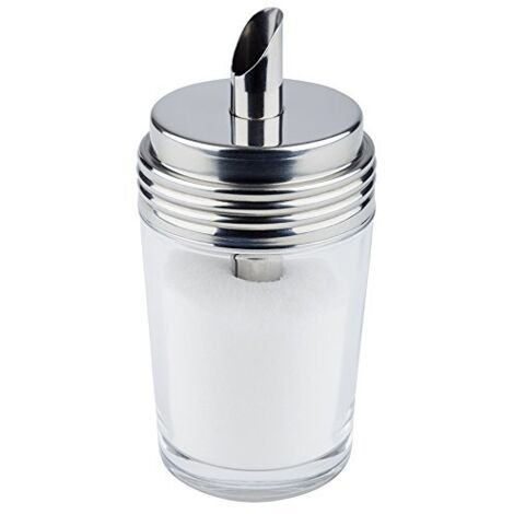 APS sugar dispenser, distributore di zucchero o latte in vetro, con tappo a vite in acciaio inox 18/8, 6,5 x 6,5 cm, altezza 14,5 cm.