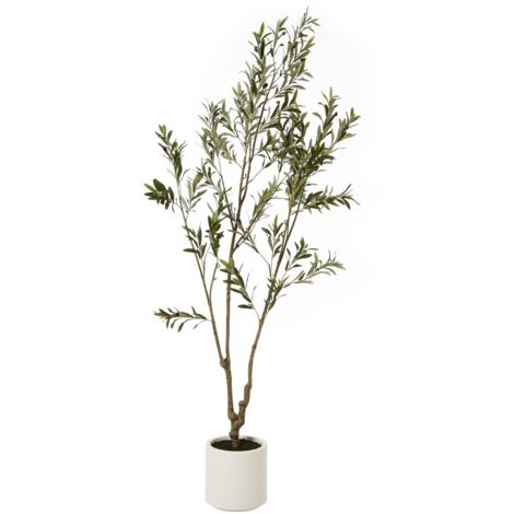 Apulia Olive Tree in Pot 210 cm - Plastic - Height 210 cm - Brown/White