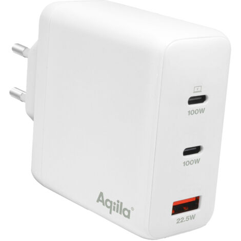 Aqiila USB-C Ladegerät de 120 W, Schnellladegerät GaN, PD, PPS, Quick Charge, Netzteil de, 2 USB-C Anschlüsse, 1 USB-A, 100-240 V, auch für Notebook geeignet, kompaktes Design, Chargebird W4